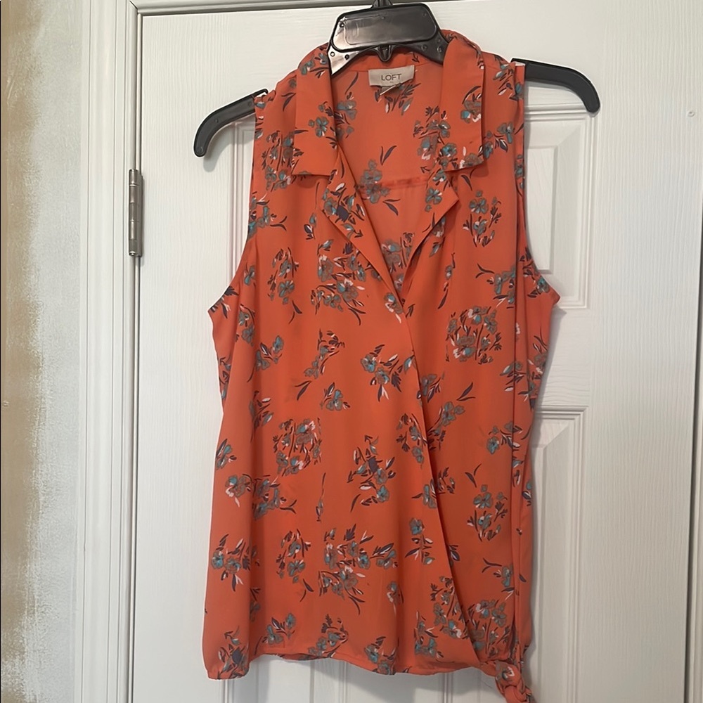 LOFT Orange Wrap Blouse with Notched Collar